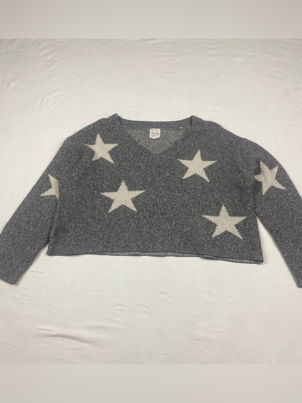 Hippie Rose Gray V-Neck Star Sweater with Cream Stars